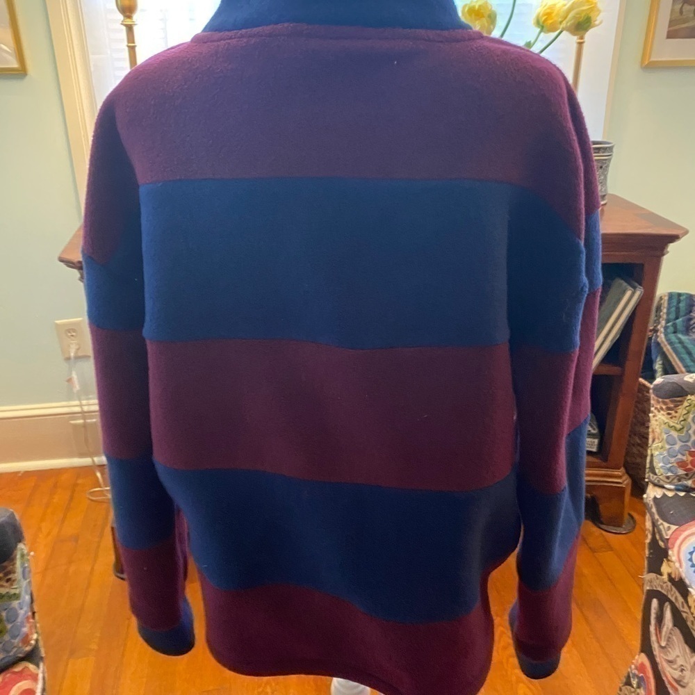 Victoria’s Secret PINK Half Zip Striped Fleece Size M EUC Blue & Burgundy - Picture 2 of 2